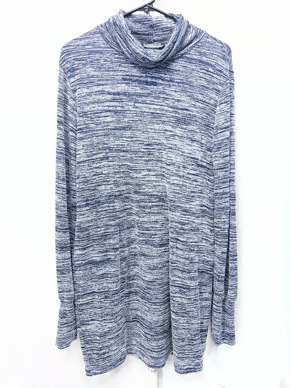 Charlotte Russe Women's Blue multi color Cowl Neck long Sweater long sleeve